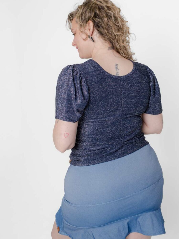 Falda con volado inferior - Denim celeste